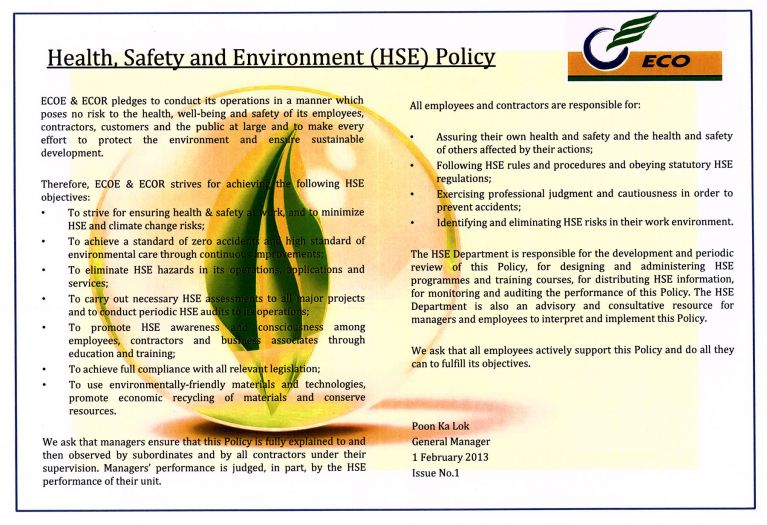 Health, Safety and Environment (HSE) Policy